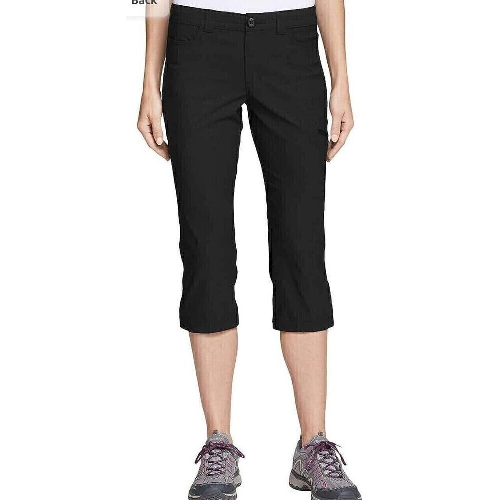 Eddie Bauer Tech Capri Pants Women's Size 14 Black Storm Repel UPF50 NWT